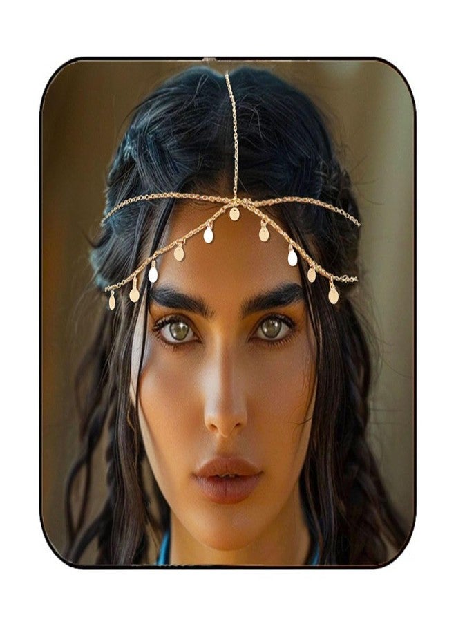 أوكملا سلسلة رأس أوكملا المرصعة بالترتر، لون ذهبي، إكسسوارات شعر للنساء، مناسبة لحفلات التخرج والمهرجانات - Image 1